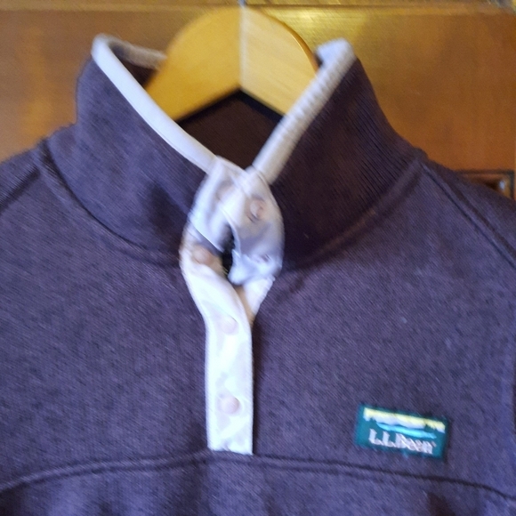 L.L. Bean Sweater Fleece Pullover Raisin Brown t-snap knit top 292726 size XS - Picture 5 of 13